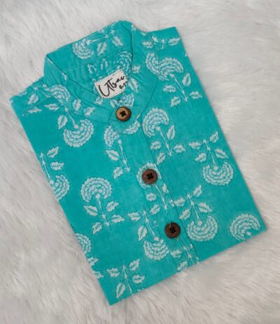 Turquoise Blue Floral Casual Shirt