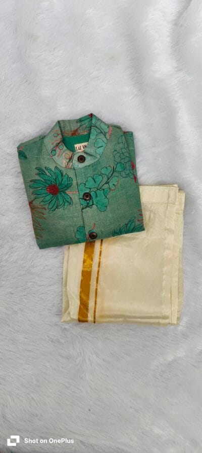 Green Floral tissue silk